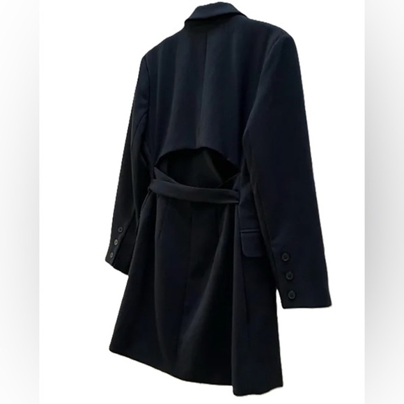 NEW! Anthropologie Tie Waist Open Back Mini Dress / Long Blazer Black | Size 14 - Picture 6 of 13